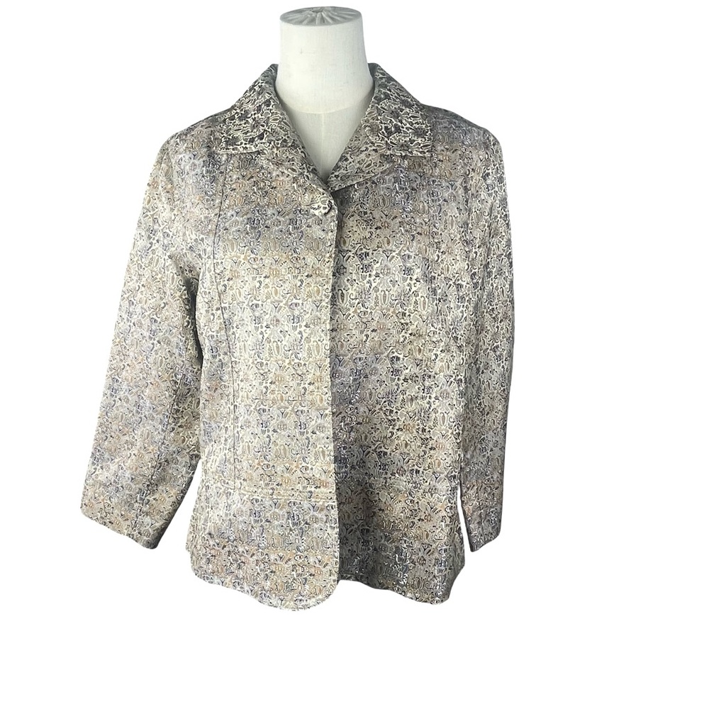 Chico's  Jacket Gold Seize 2 Multicolor Metallic Jacquard Pattern Festive